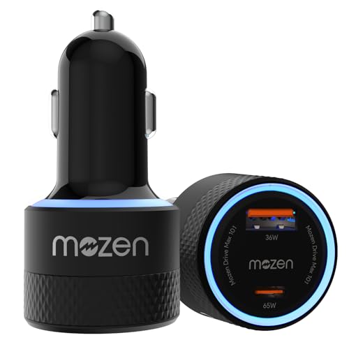 Amkette MOZEN by Amkette Drive Max 101W Car Charger Type C 65W + USB-A 36W Dual Port Fast Car Charger, ABS Build with Metallic Shell with Voltsafe and Smartflux for Mobile, Tablets & Laptops - Image 1