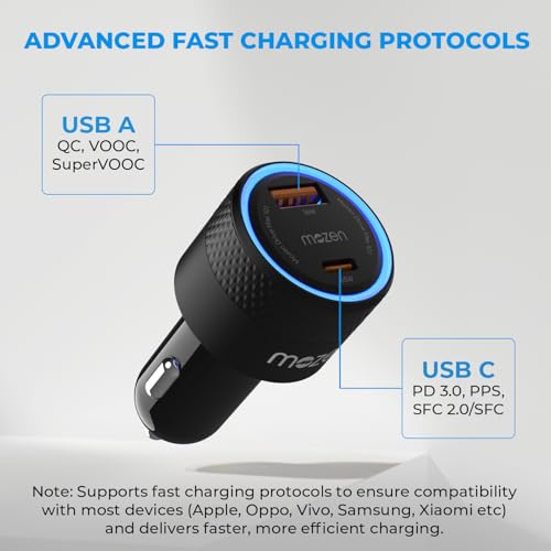 Amkette MOZEN by Amkette Drive Max 101W Car Charger Type C 65W + USB-A 36W Dual Port Fast Car Charger, ABS Build with Metallic Shell with Voltsafe and Smartflux for Mobile, Tablets & Laptops - Image 3