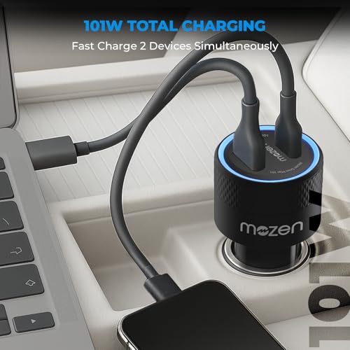 Amkette MOZEN by Amkette Drive Max 101W Car Charger Type C 65W + USB-A 36W Dual Port Fast Car Charger, ABS Build with Metallic Shell with Voltsafe and Smartflux for Mobile, Tablets & Laptops - Image 2