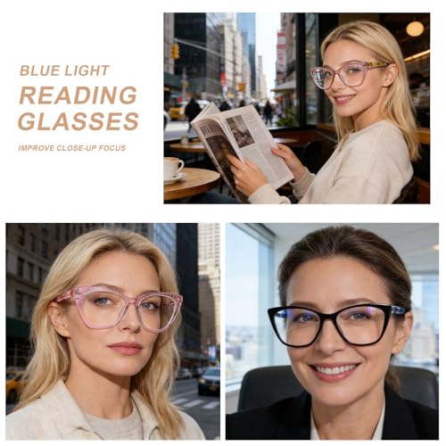 AQWANO Stylish Cat Eye Computer Reading Glasses Women Oversized Designer Blue Light Block Eyeglasses Readers Anti UV400 Eyestrain,Champagne 1.5 - Image 3