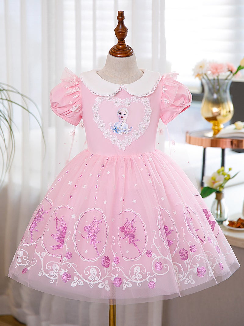 2023 Summer New Frozen Princess Aisha Dress Aisha Dress Short Sleeve Summer Love Yarn Dress - Image 3