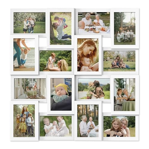 J.M.Deco Collage Picture Frames for Wall 16 Opening, Large Photo Frame Collage Wall Hanging for 4x6 Photo, Reunion Friends Family Memory, Christmas Gift -Pure White - Image 1