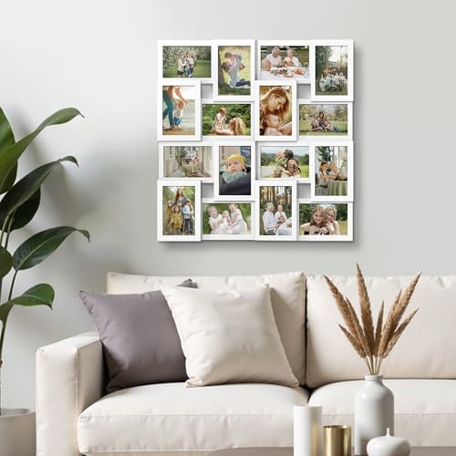 J.M.Deco Collage Picture Frames for Wall 16 Opening, Large Photo Frame Collage Wall Hanging for 4x6 Photo, Reunion Friends Family Memory, Christmas Gift -Pure White - Image 4