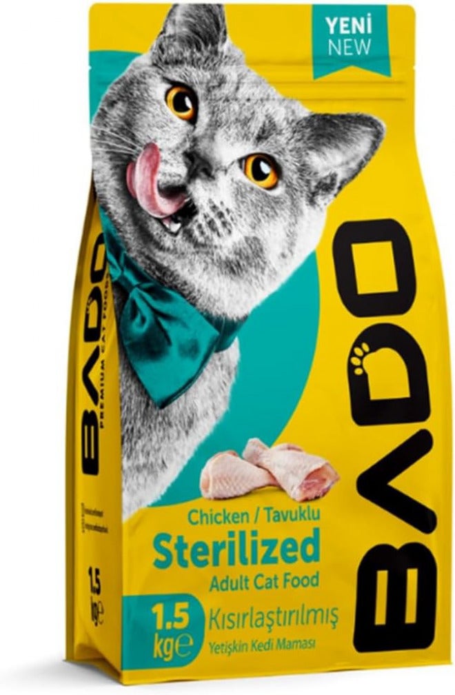 طعام جاف مطهو للقطط البالغة من نوع Bado Sterilized Chicken، وزن 1.5 كجم