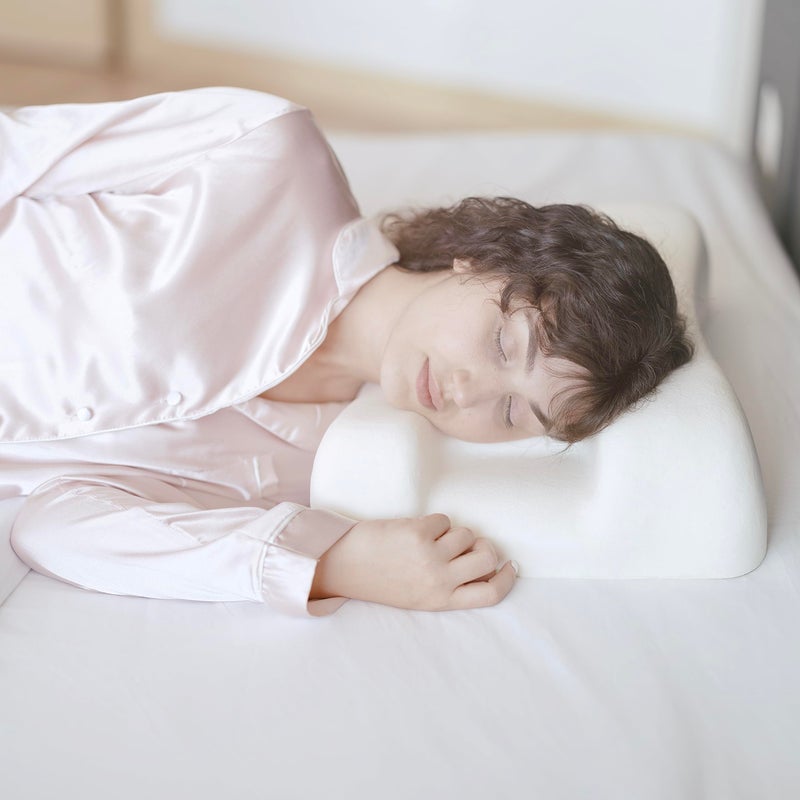 SLEEP SLEEK Flawless Face Beauty Pillow - Anti-Aging & Anti-Wrinkle Memory Foam Pillow - Cervical Neck Pillow for Neck and Shoulder Pain Relief, Perfect for Back and Side Sleepers, Includes 100% Bamboo Pillowcase  - Image 4