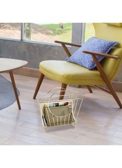 MyGift Midcentury Brass Plated Metal Free Standing Magazine Holder Document File Rack With Decorative Bag Shaped Design  - Image 3