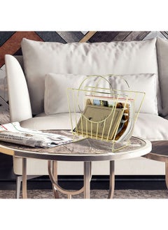 MyGift Midcentury Brass Plated Metal Free Standing Magazine Holder Document File Rack With Decorative Bag Shaped Design  - Image 2