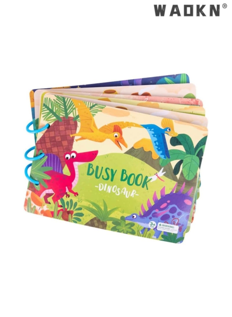 دبليو أيه أو كي أن ديناصور مشغول كتاب تعليم الأطفال ، لينة كتاب النشاط مع لعبة السفر والملصقات ، أداة تعليمية تفاعلية للأطفال ، لعبة تعليمية مثالية لنمو الطفولة المبكرة - Image 1