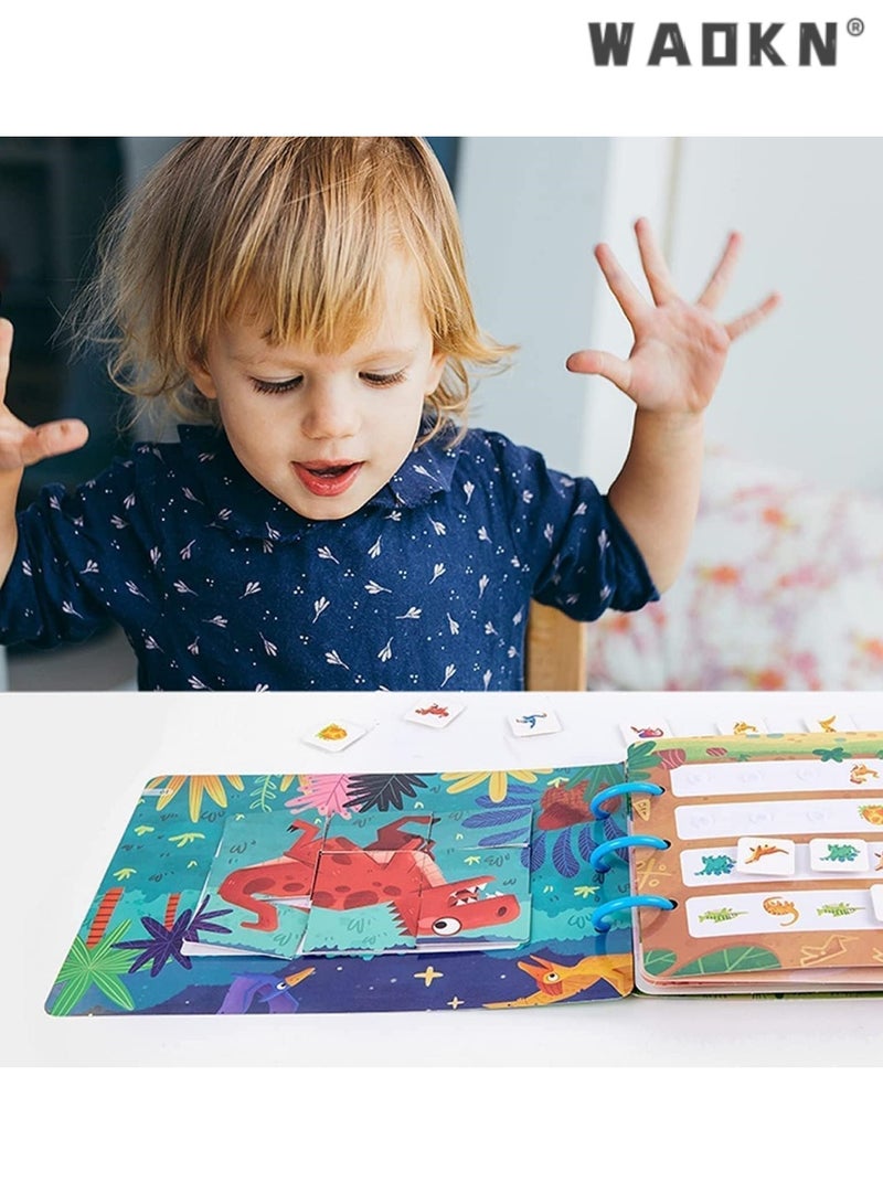 دبليو أيه أو كي أن ديناصور مشغول كتاب تعليم الأطفال ، لينة كتاب النشاط مع لعبة السفر والملصقات ، أداة تعليمية تفاعلية للأطفال ، لعبة تعليمية مثالية لنمو الطفولة المبكرة - Image 4