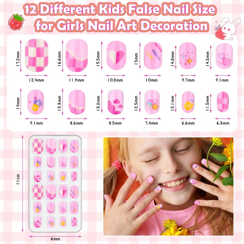 Acejoz 288 Pieces Kids Stick On Nails Girls, Acejoz Fake Nails Set Self Adhesive Press on Nails Tips for Little Girls Children 8-12 Year Kids Nail Decoration - Image 3