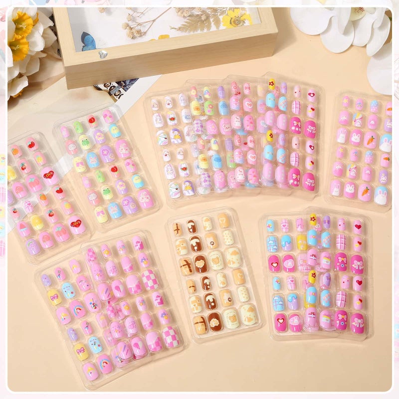 Acejoz 288 Pieces Kids Stick On Nails Girls, Acejoz Fake Nails Set Self Adhesive Press on Nails Tips for Little Girls Children 8-12 Year Kids Nail Decoration - Image 2