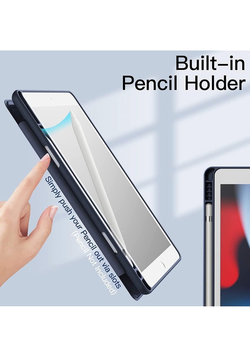 ELTRAZONE Case Compatible with iPad 10.2-Inch (9th/8th/7th Generation, 2021/2020/2019) – Slim Shockproof Stand Cover with Pencil Holder, Clear Transparent Back Shell (Navy Blue) - Image 3