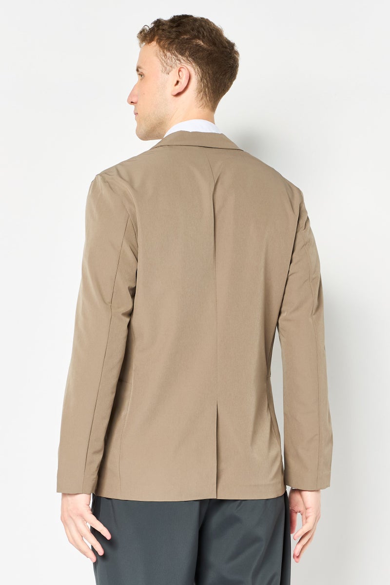 SELECTED Men Travel Fit Plain Semi Formal Blazer, Dark Beige - Image 3