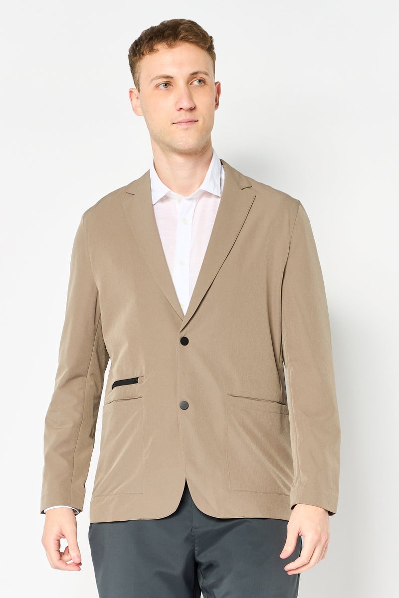 SELECTED Men Travel Fit Plain Semi Formal Blazer, Dark Beige - Image 1