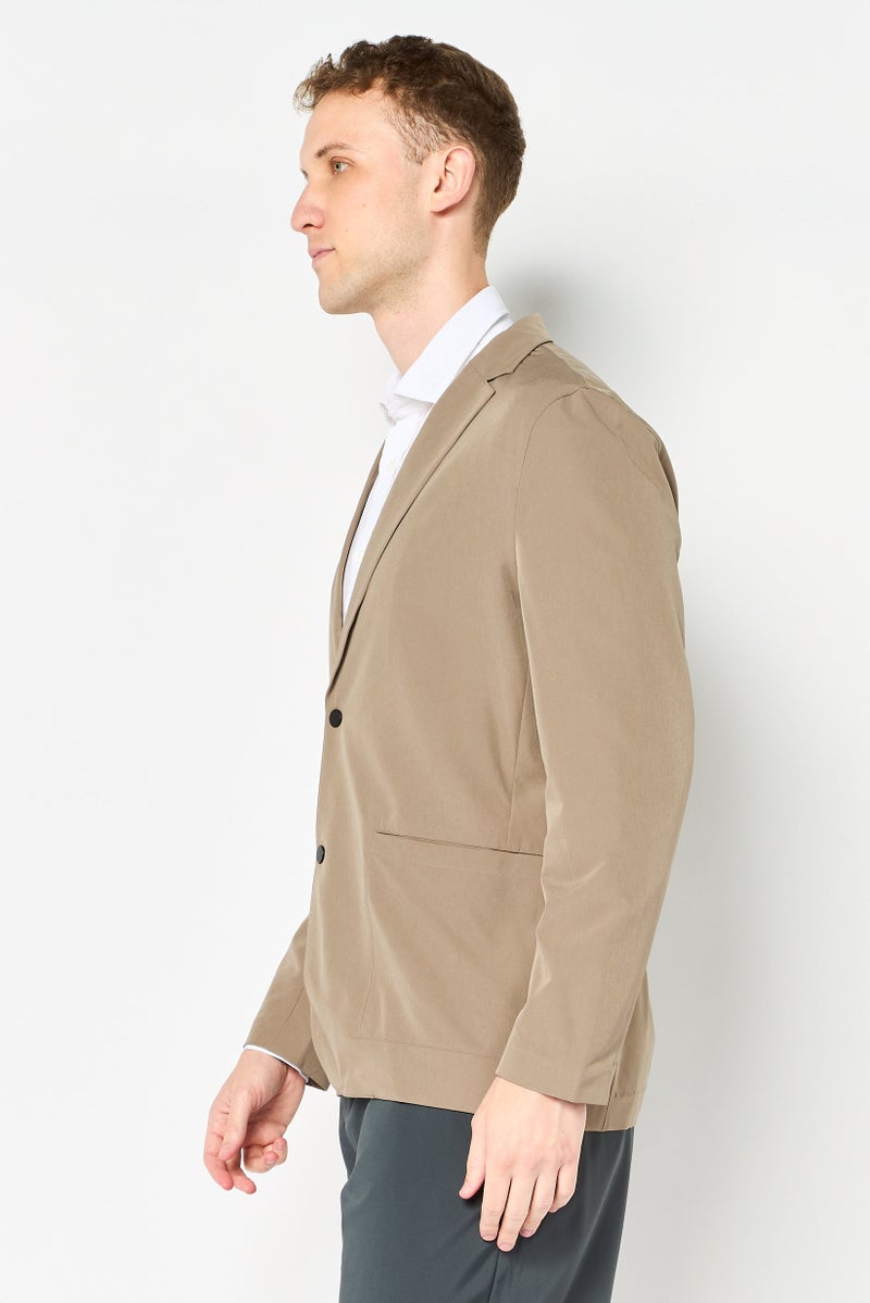 SELECTED Men Travel Fit Plain Semi Formal Blazer, Dark Beige - Image 2