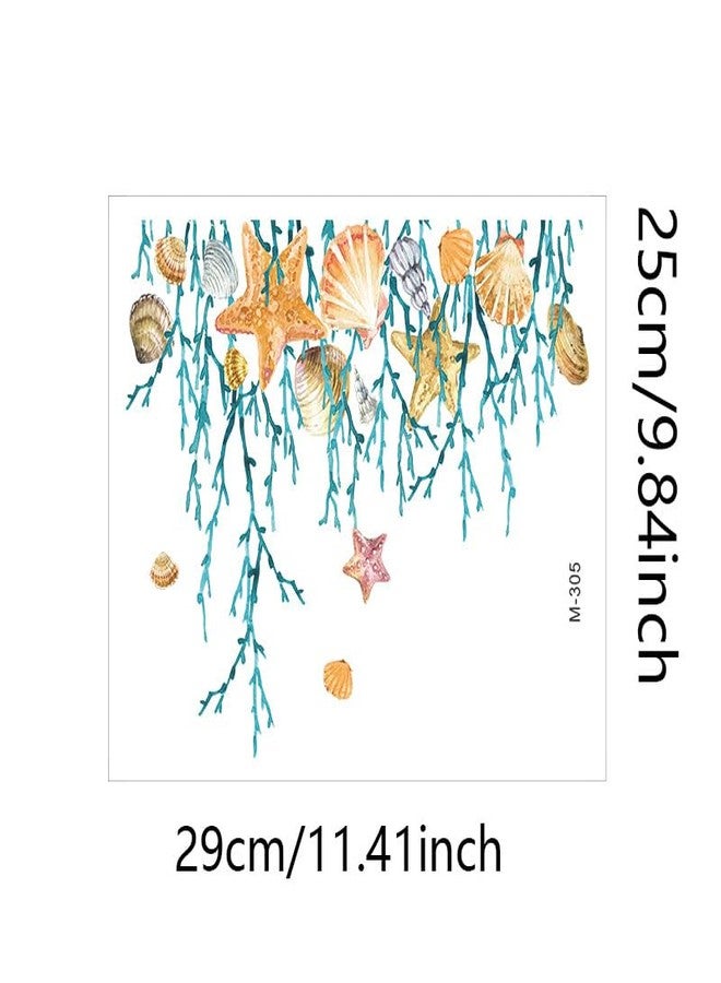 Paleery@FC Ocean Grass Shell Sea Star Toilet Cover Sticker Decals,Shell Conch Starfish Waterproof Toilet Lid Tank Seat Decals Cistern Self-Adhesive Bathroom Wall Sticker - Image 2