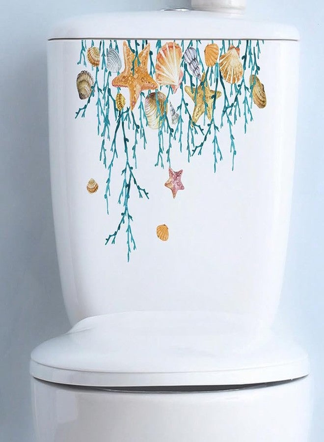 Paleery@FC Ocean Grass Shell Sea Star Toilet Cover Sticker Decals,Shell Conch Starfish Waterproof Toilet Lid Tank Seat Decals Cistern Self-Adhesive Bathroom Wall Sticker - Image 5