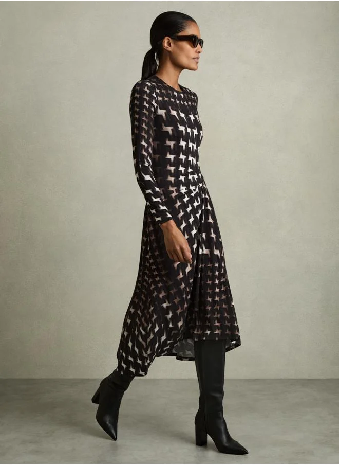 REISS Ruched Print Midi