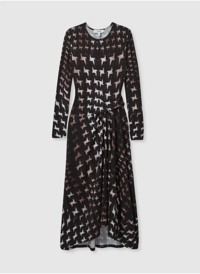 REISS Ruched Print Midi