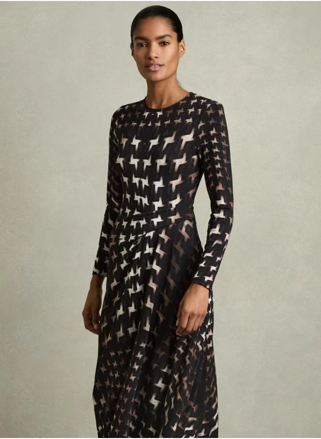 REISS Ruched Print Midi