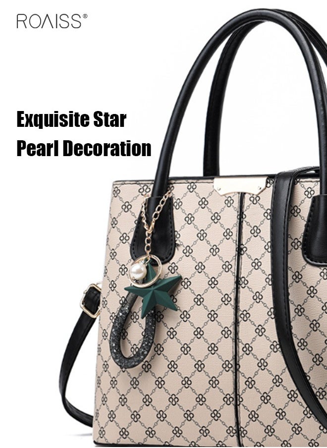 roaiss Women's Printed Large Capacity Handbag Fashionable Retro Pu Leather Patchwork Shoulder Bag Detachable Strap Crossbody Bag  - Image 4