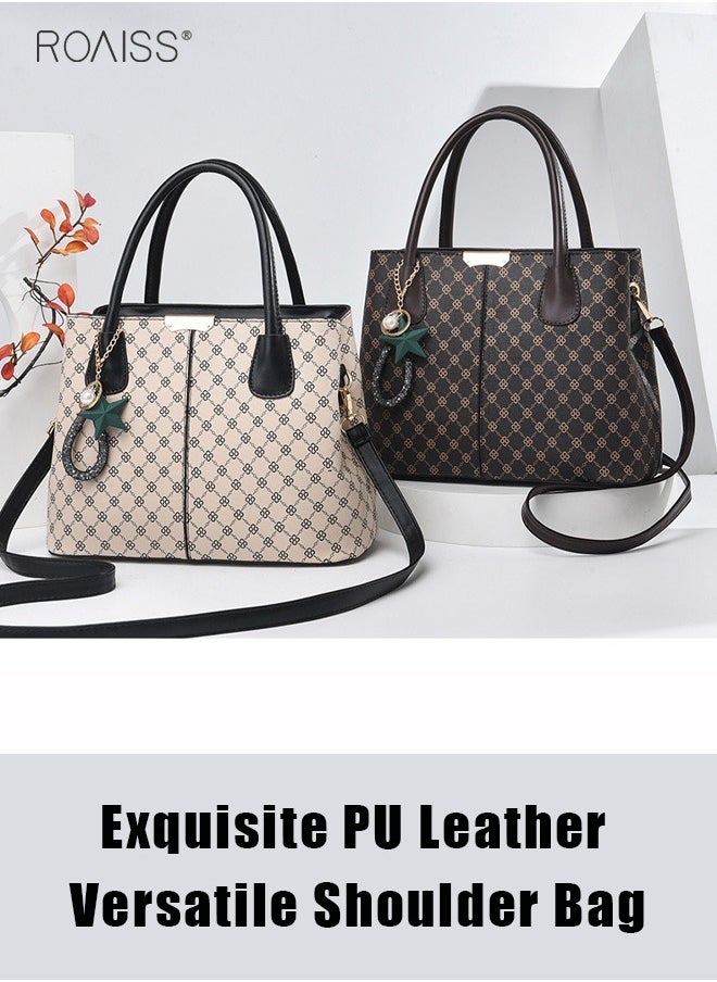 roaiss Women's Printed Large Capacity Handbag Fashionable Retro Pu Leather Patchwork Shoulder Bag Detachable Strap Crossbody Bag  - Image 3