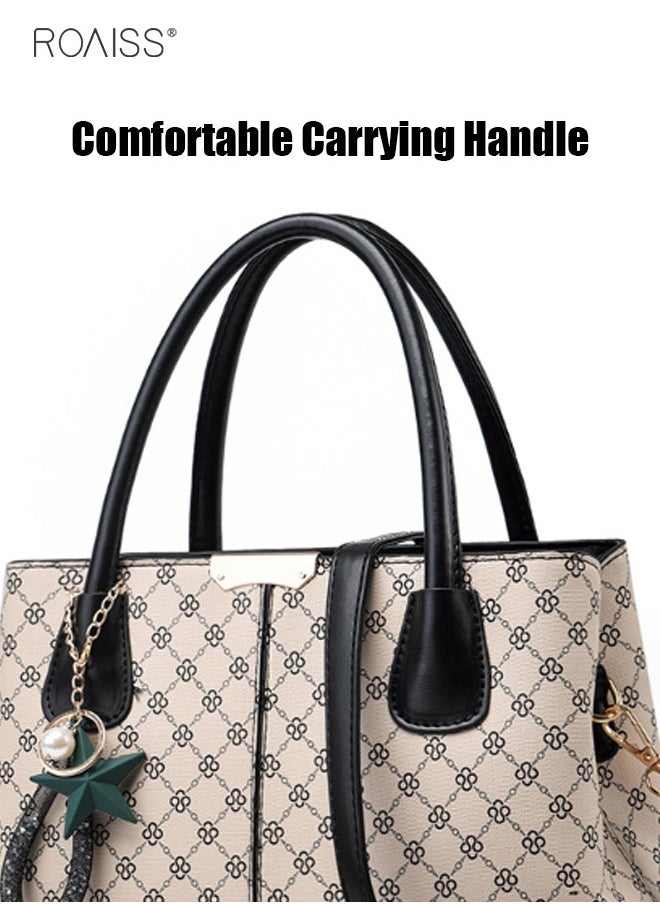 roaiss Women's Printed Large Capacity Handbag Fashionable Retro Pu Leather Patchwork Shoulder Bag Detachable Strap Crossbody Bag  - Image 5