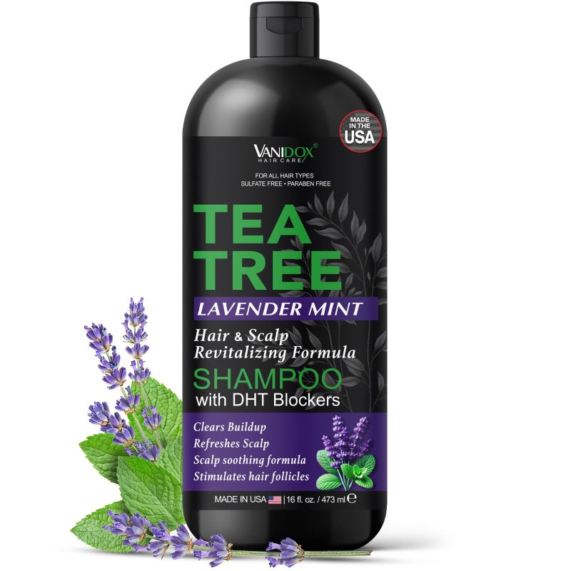 VANIDOX Tea Tree Oil Shampoo with Lavender & Mint | DHT Blocker Blend | Gently Cleanses Scalp, Helps Remove Buildup & Flakes | For Men & Women | Made in USA | 16 fl oz - Image 1