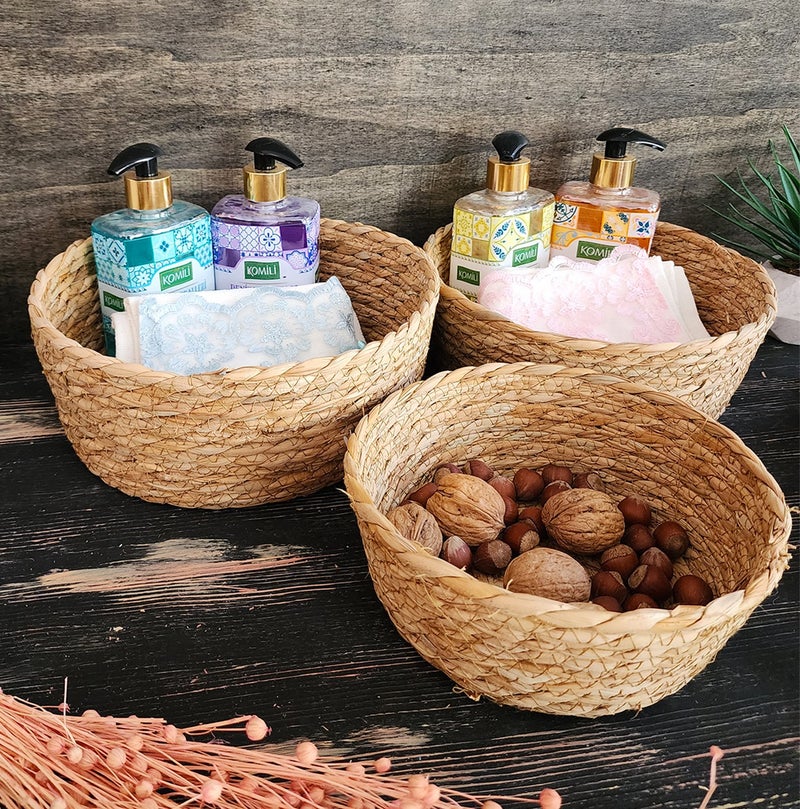 Montesev Narcissus Wicker 3-Piece Basket Storage Box Basket Set Organizer Kitchen Bathroom Organizer Natural - Image 1