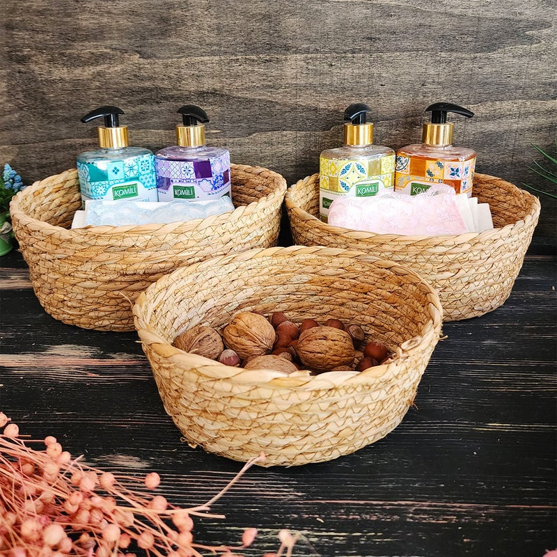 Montesev Narcissus Wicker 3-Piece Basket Storage Box Basket Set Organizer Kitchen Bathroom Organizer Natural - Image 4