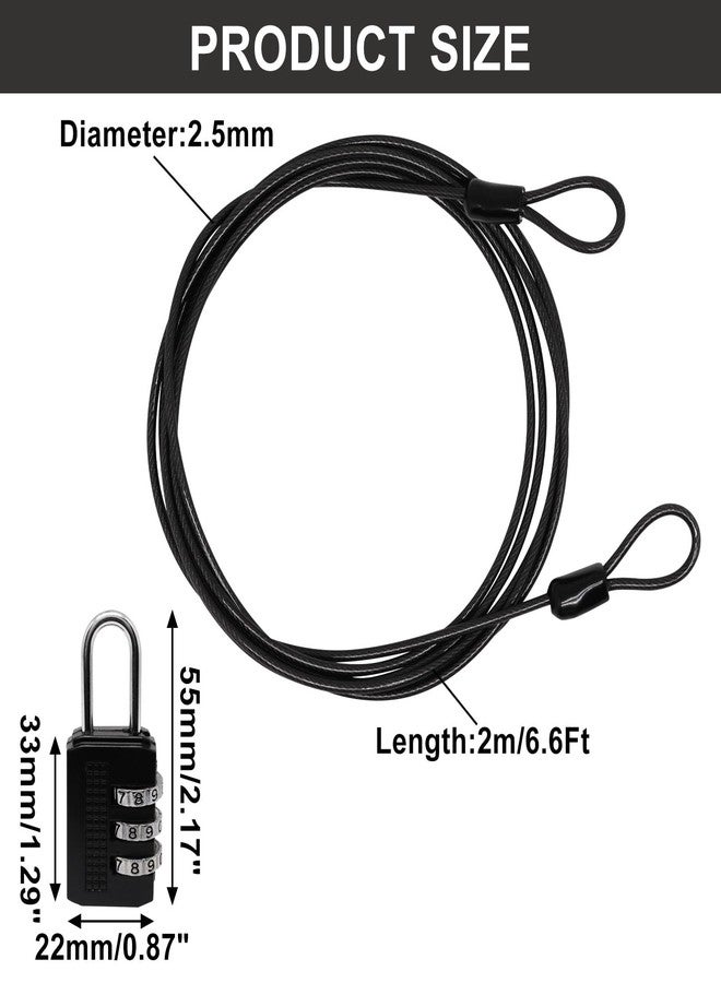 Sydien S SYDIEN Cable Lock Double Loops 6.6Ft Long Black Security Cable with Lock, Bike Locks Cables 2.5mm Braided Steel Coated Safety Cables Wire for Luggage, Outdoor, Clothesline (2 Pack) - Image 2