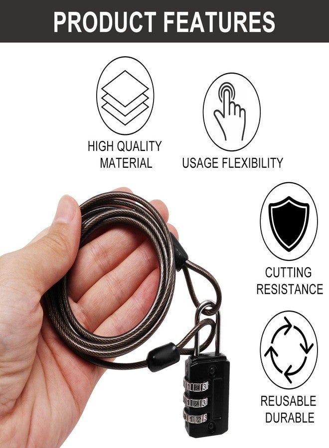 Sydien S SYDIEN Cable Lock Double Loops 6.6Ft Long Black Security Cable with Lock, Bike Locks Cables 2.5mm Braided Steel Coated Safety Cables Wire for Luggage, Outdoor, Clothesline (2 Pack) - Image 4
