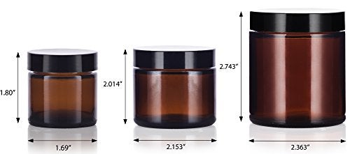 JUVITUS 6 piece Amber Glass Straight Sided Jar Multi Size Set : Includes 2-1 oz, 2-2 oz, and 2-4 oz Amber Glass Jars with Black Lids + Spatulas for Aromatherapy, Essential Oils, Travel and Home - Image 2