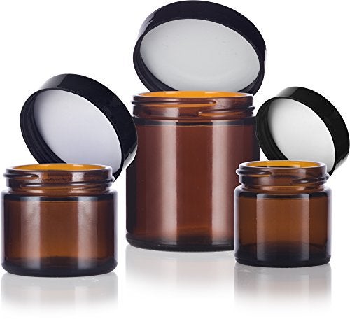 JUVITUS 6 piece Amber Glass Straight Sided Jar Multi Size Set : Includes 2-1 oz, 2-2 oz, and 2-4 oz Amber Glass Jars with Black Lids + Spatulas for Aromatherapy, Essential Oils, Travel and Home - Image 3