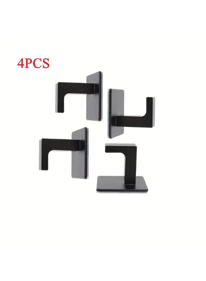 4 Black Heavy Duty Solid Aluminum Wall Hooks No Drill Adhesive Mount - Image 1