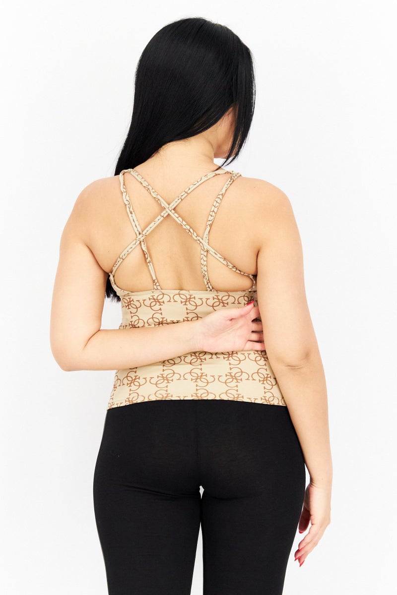 GUESS قمصان تدريب رياضية للنساء بشعار العلامة التجارية، بني - Image 4