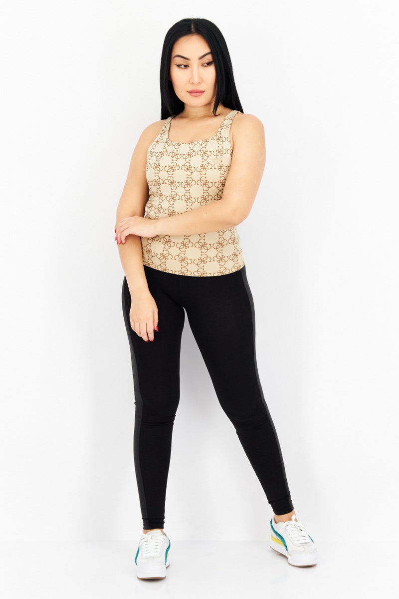 GUESS قمصان تدريب رياضية للنساء بشعار العلامة التجارية، بني - Image 2