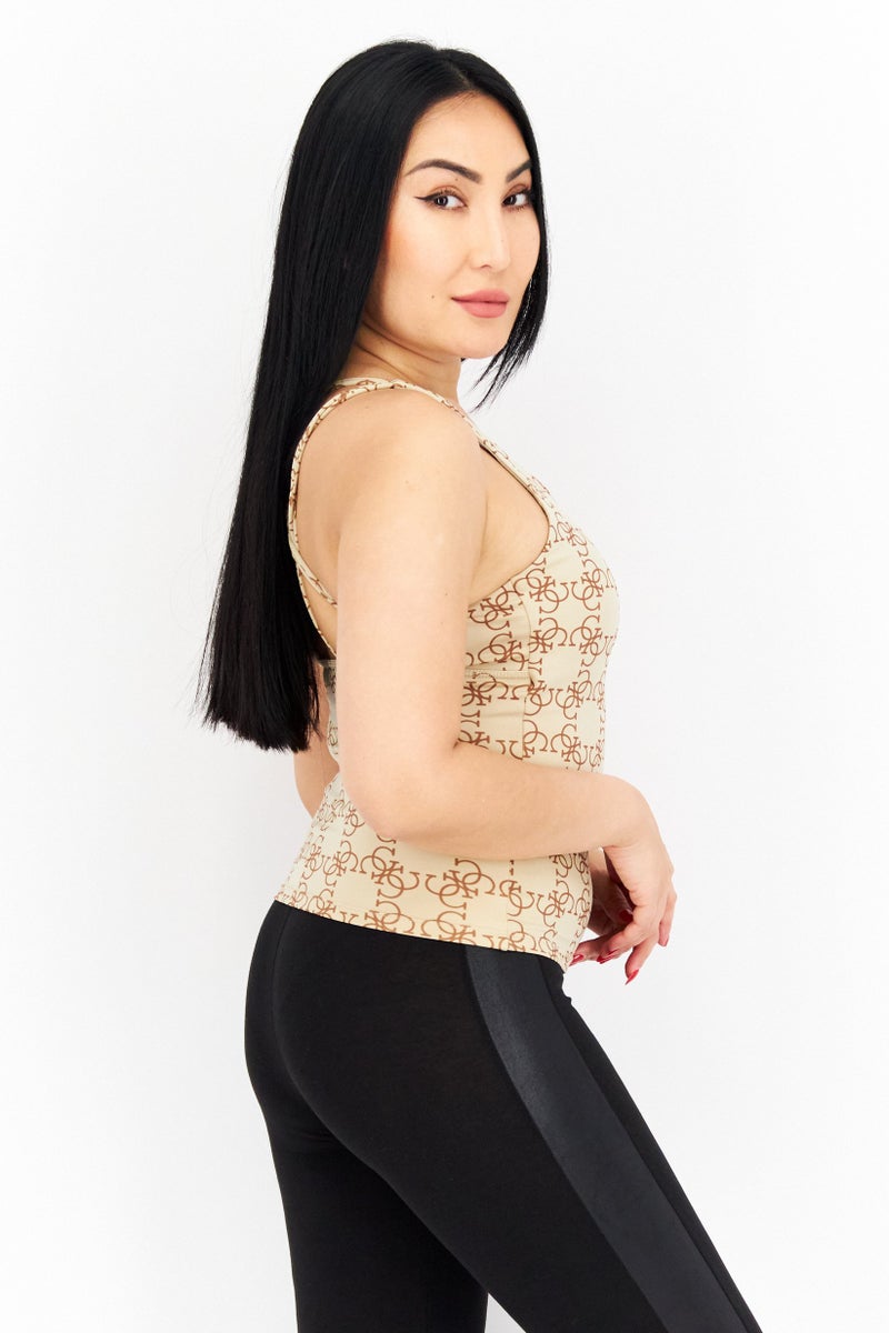 GUESS قمصان تدريب رياضية للنساء بشعار العلامة التجارية، بني - Image 3