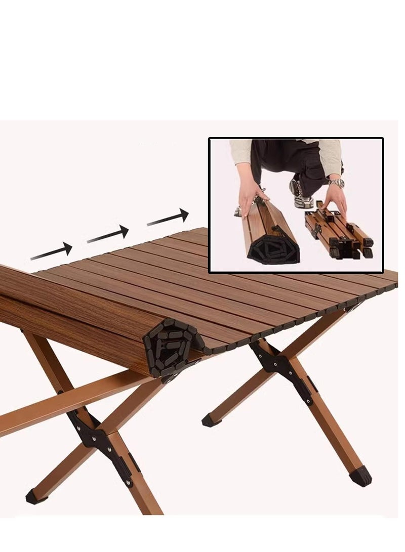 GO2CAMPS Foldable Roll-Up Camping Table with Easy Carry Bag [ 120 x 60 x 45 cm ] â€“ Durable , Lightweight and Portable Aluminum Outdoor Folding Table for Camping, Picnic, Hiking, BBQ, Beach, Trip, Travel & Backyard Use â€“ Compact & Sturdy - Brown Color - Image 4