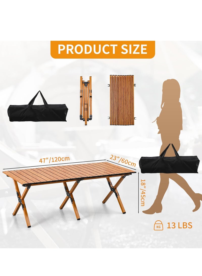 GO2CAMPS Foldable Roll-Up Camping Table with Easy Carry Bag [ 120 x 60 x 45 cm ] â€“ Durable , Lightweight and Portable Aluminum Outdoor Folding Table for Camping, Picnic, Hiking, BBQ, Beach, Trip, Travel & Backyard Use â€“ Compact & Sturdy - Brown Color - Image 5