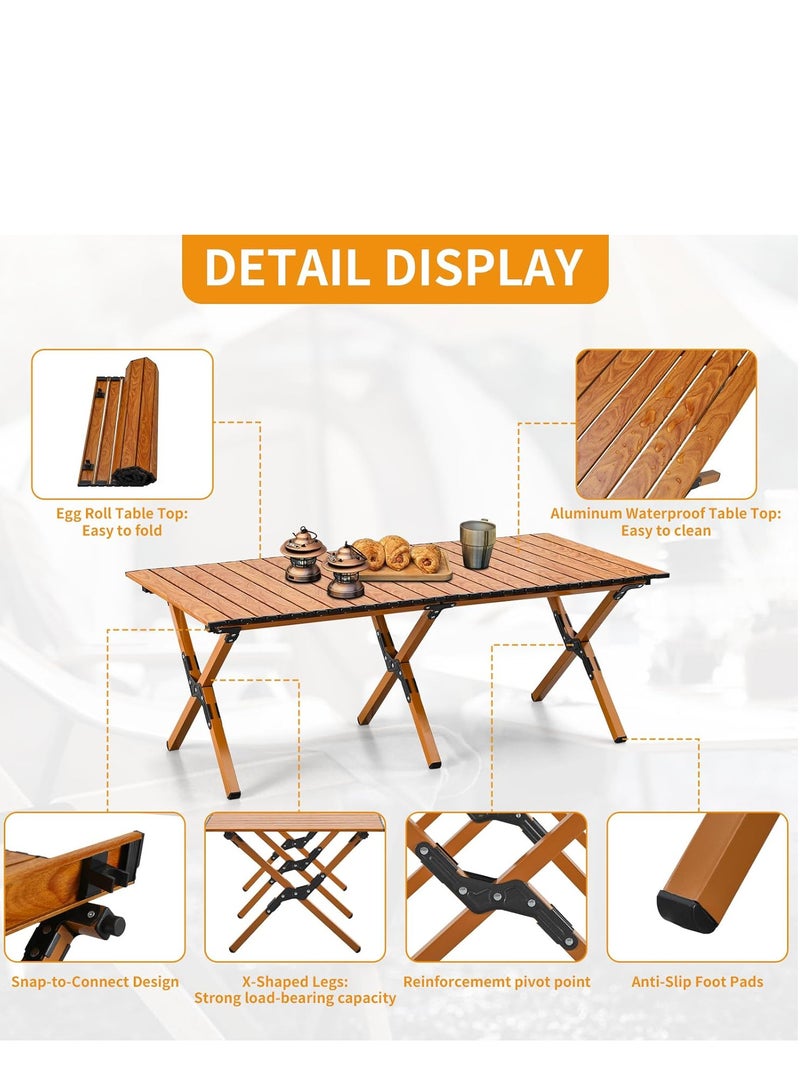 GO2CAMPS Foldable Roll-Up Camping Table with Easy Carry Bag [ 120 x 60 x 45 cm ] â€“ Durable , Lightweight and Portable Aluminum Outdoor Folding Table for Camping, Picnic, Hiking, BBQ, Beach, Trip, Travel & Backyard Use â€“ Compact & Sturdy - Brown Color - Image 2