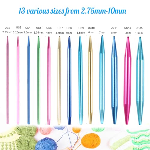 Weabetfu 60pcs Interchangeable Circular Knitting Needles Set with Case 13 Pairs of Aluminum Circular Knitting Needle for Handmade DIY Knitting with Knitting Accessories,(2.75mm-10mm) - Image 2