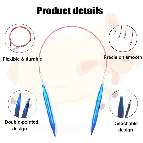 Weabetfu 60pcs Interchangeable Circular Knitting Needles Set with Case 13 Pairs of Aluminum Circular Knitting Needle for Handmade DIY Knitting with Knitting Accessories,(2.75mm-10mm) - Image 3