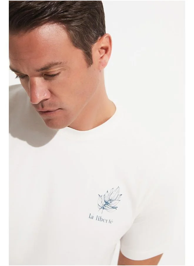 JUNE June Men Regular Fit 100% Cotton Slogan Printed Tshirt Ecru