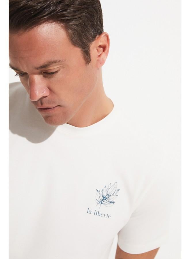 جون تيشيرت قطن مطبوع بشعار للرجال - بيج - Image 3