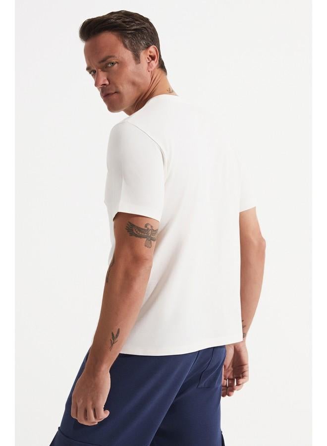 جون تيشيرت قطن مطبوع بشعار للرجال - بيج - Image 5