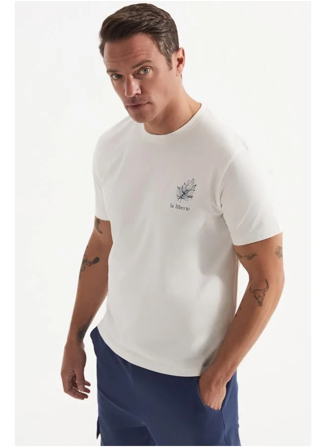 JUNE June Men Regular Fit 100% Cotton Slogan Printed Tshirt Ecru
