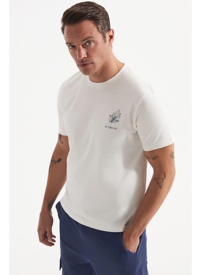 جون تيشيرت قطن مطبوع بشعار للرجال - بيج - Image 4