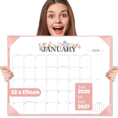 Telihao 2026 Desk Calendar - 18 Month Desktop Calendars (Jan 2026–Jun 2027),Large 22x17 Monthly Calendar with Home & Office Floral Desk Pad Calendars (Pink, 22*17) - Image 1