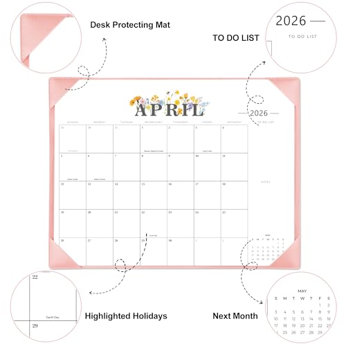 Telihao 2026 Desk Calendar - 18 Month Desktop Calendars (Jan 2026–Jun 2027),Large 22x17 Monthly Calendar with Home & Office Floral Desk Pad Calendars (Pink, 22*17) - Image 3